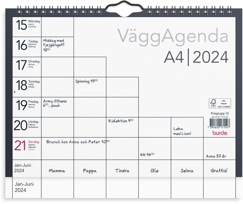 Väggkalender 2024 Väggagenda A4